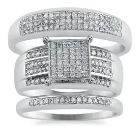 10K White Solid Gold Diamond Wedding Band Set 0.51 Ctw