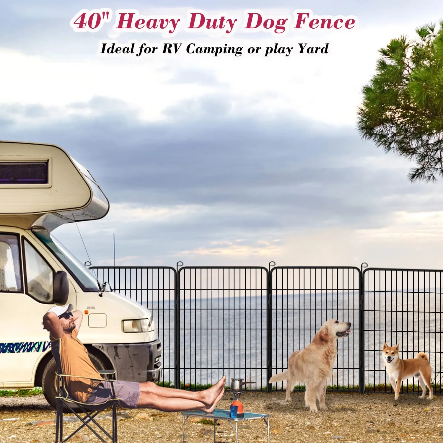 40 inch Dog Fence Outdoor Dog Pens Outdoor Heavy Duty Dog Playpen for Large Dogs, 14 Panels Dog Enclosures for Outside Pet Playpen Indoor Puppy Playpen Outdoor Dog Fence for RV Camping, Yard