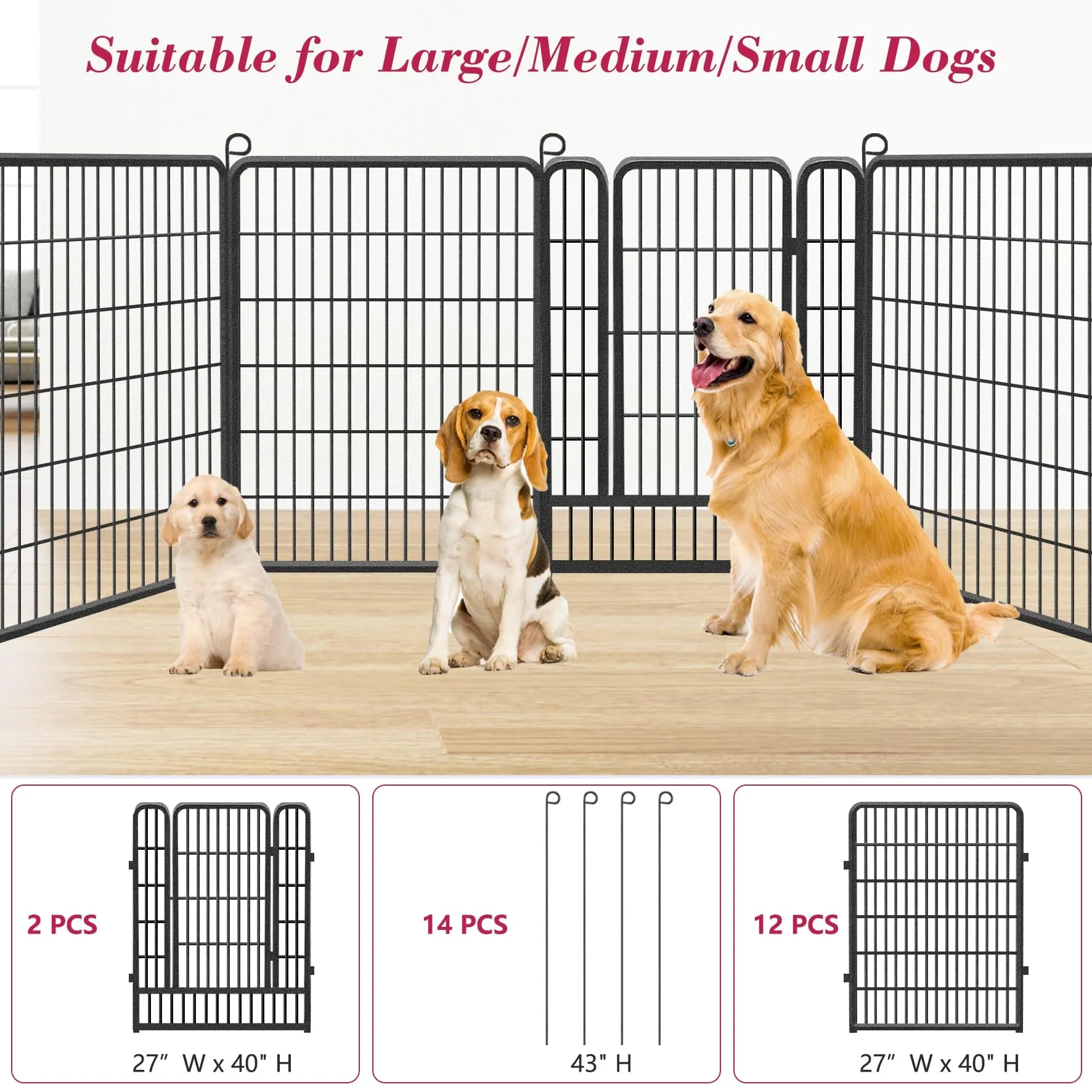 40 inch Dog Fence Outdoor Dog Pens Outdoor Heavy Duty Dog Playpen for Large Dogs, 14 Panels Dog Enclosures for Outside Pet Playpen Indoor Puppy Playpen Outdoor Dog Fence for RV Camping, Yard