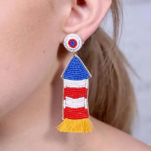 4th of July Fire Cracker Rocket Beaded Earrings