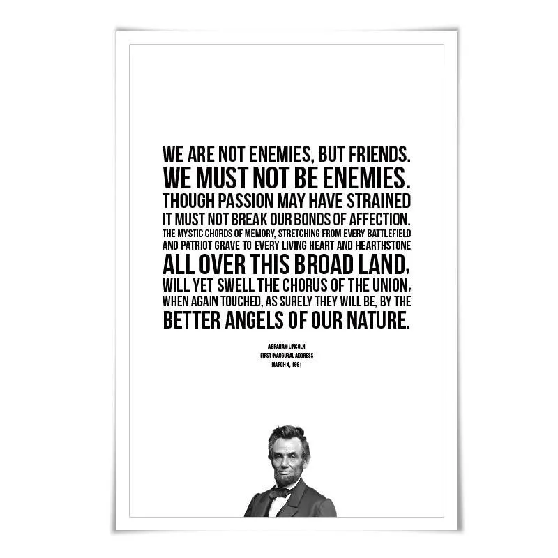 Abraham Lincoln Presidential Inaugural Speech Art Print. 5 Sizes. Better Angels of our Nature. American History