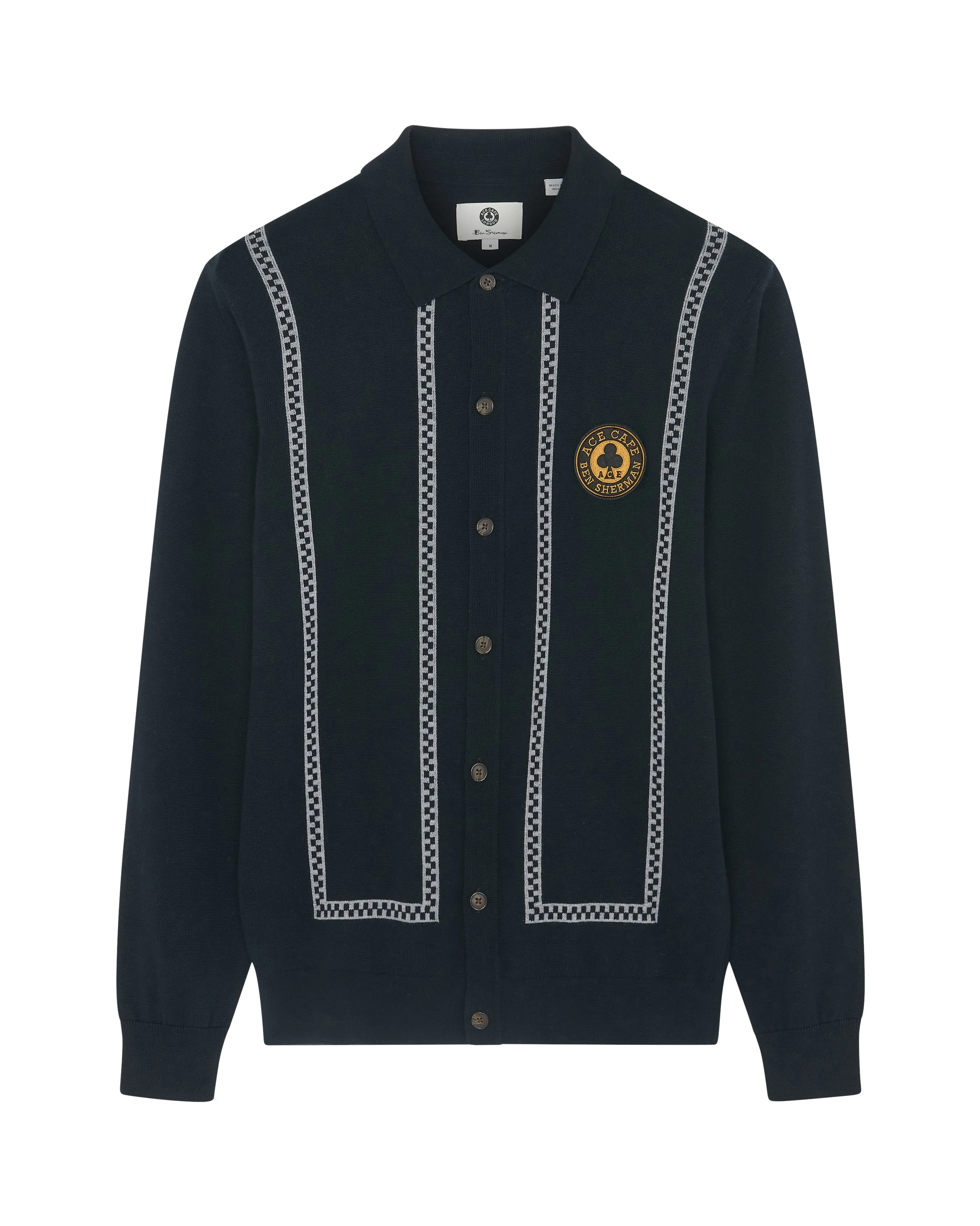 Ace Cafe Chequerboard Button Through Polo - Black