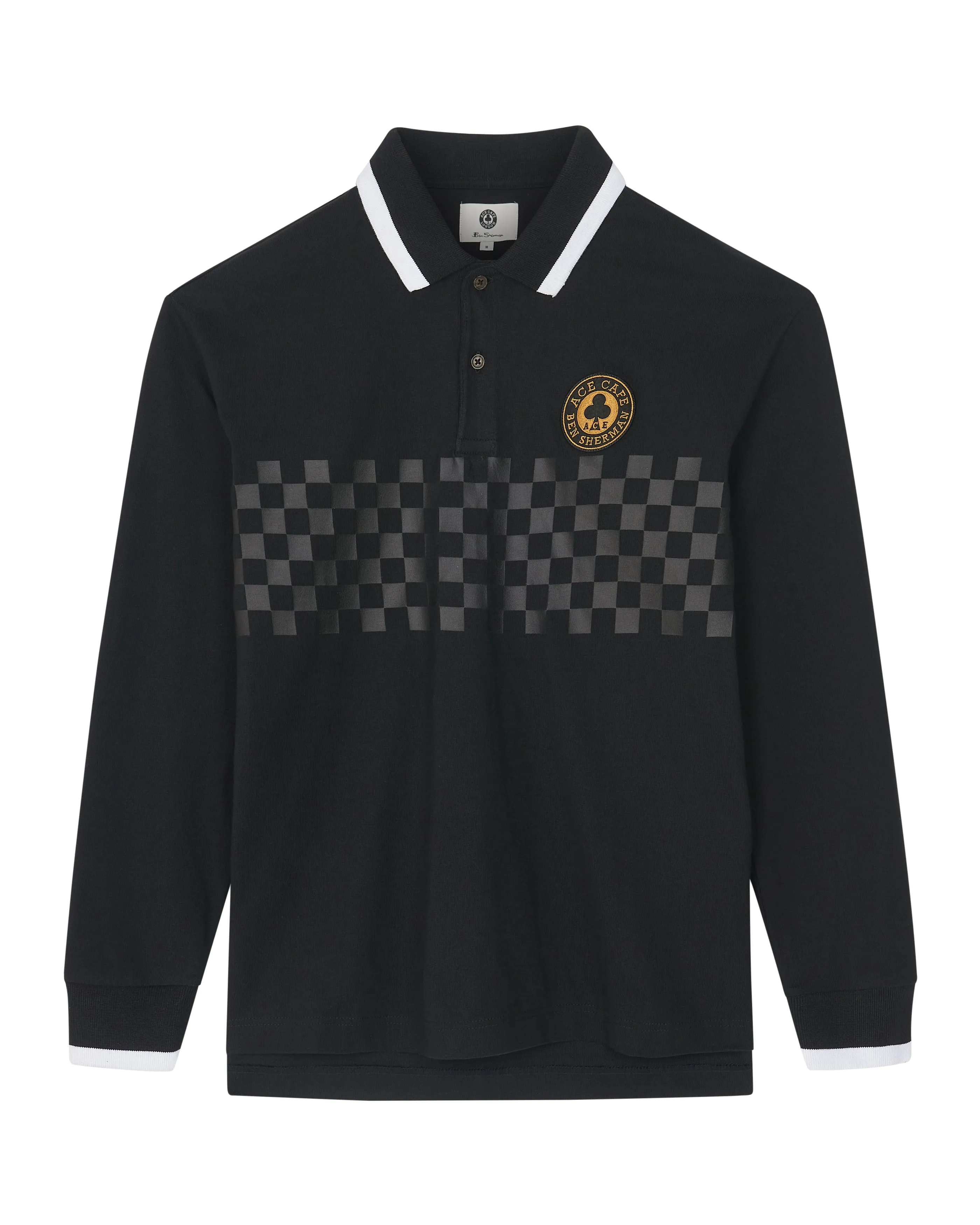 Ace Cafe Chequerboard Long Sleeve Polo - Black