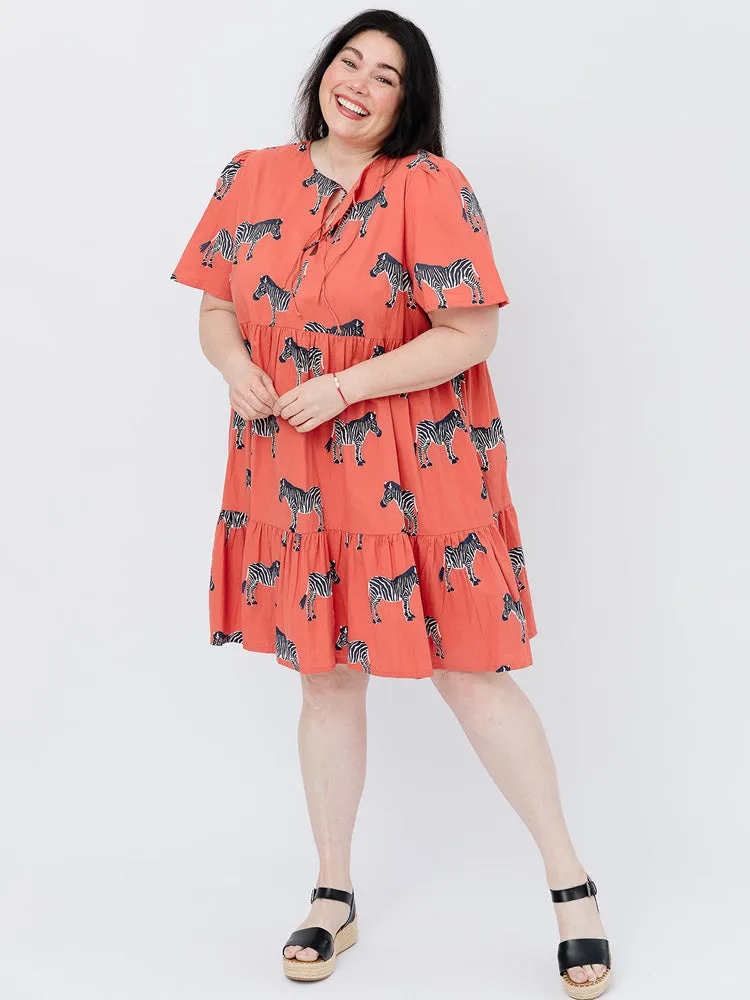 Adelaide Tiered Plus Size Mini Dress - Zebra Bright Berry