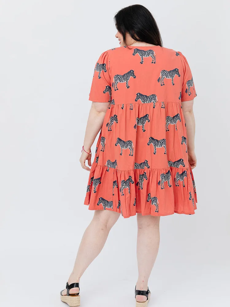 Adelaide Tiered Plus Size Mini Dress - Zebra Bright Berry