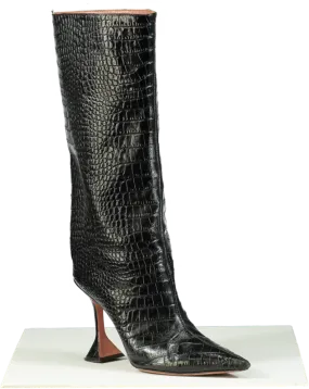 Amina Muaddi Black Croc-Embossed Leather Boots UK 7