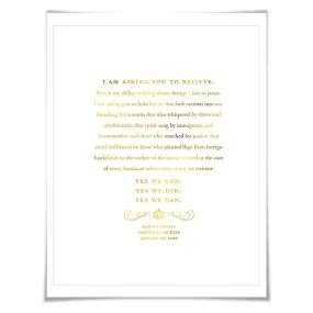 Barack Obama 2017 Farewell Address Speech Gold Foil Art Print. 7 Foil Colours. Political Art. American History