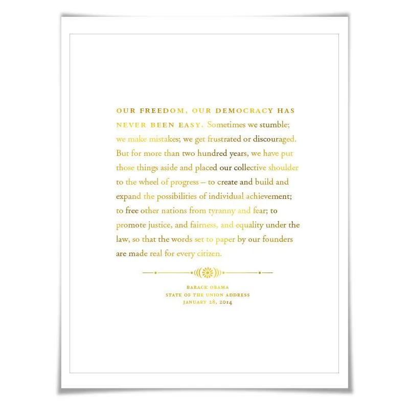 Barack Obama State of the Union Speech Gold Foil Art Print. 7 Foil Colours. Graduation Gift. American History