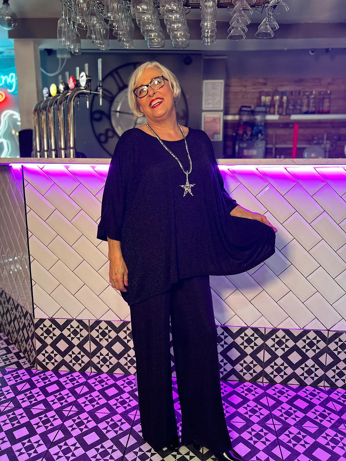 Black Glitter Batwing Top Aida