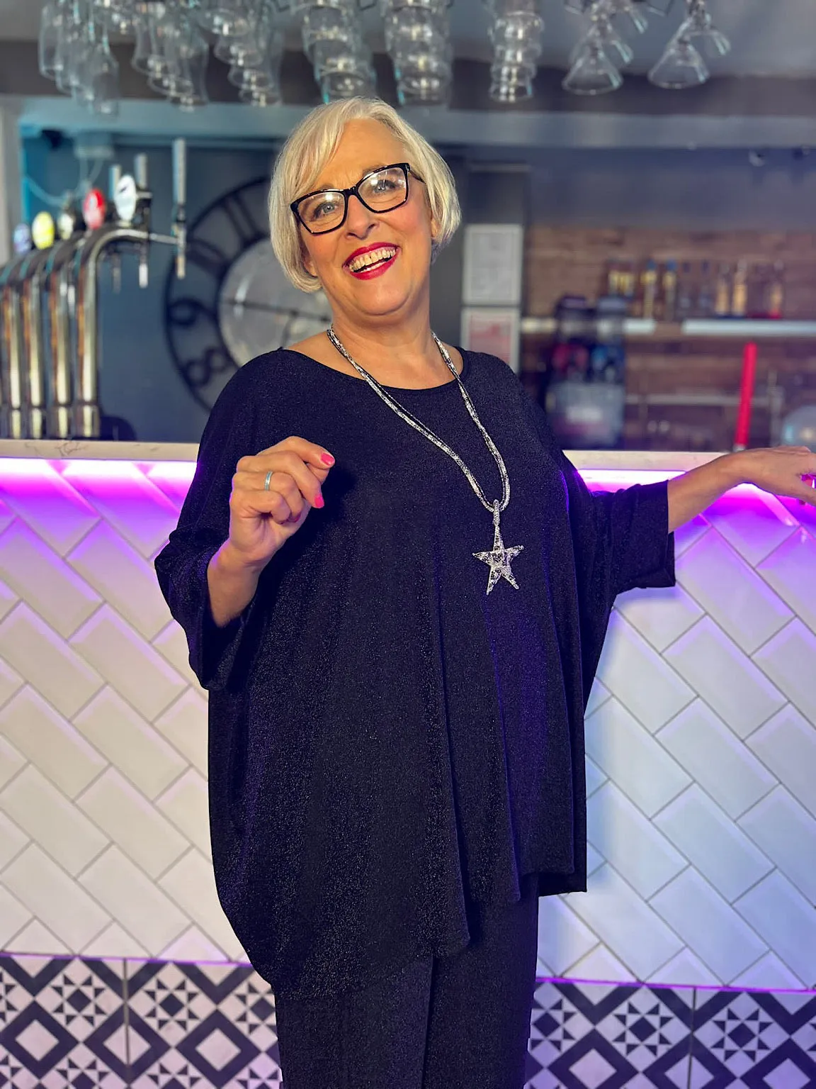 Black Glitter Batwing Top Aida