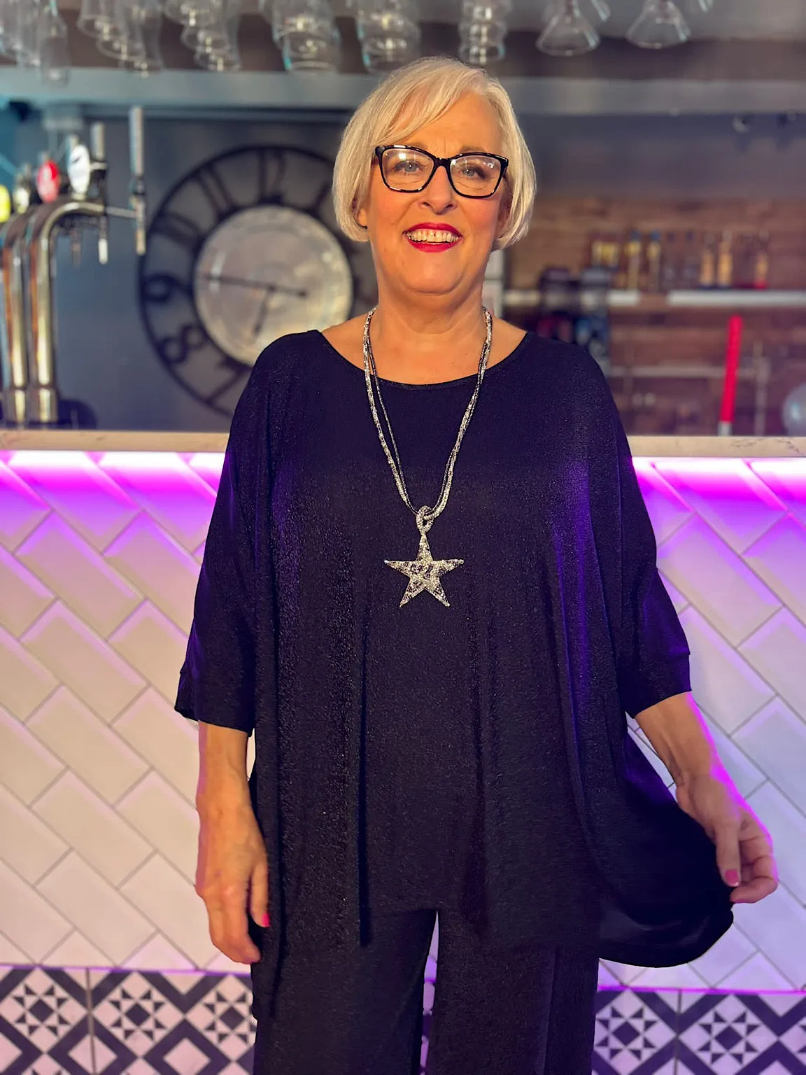 Black Glitter Batwing Top Aida