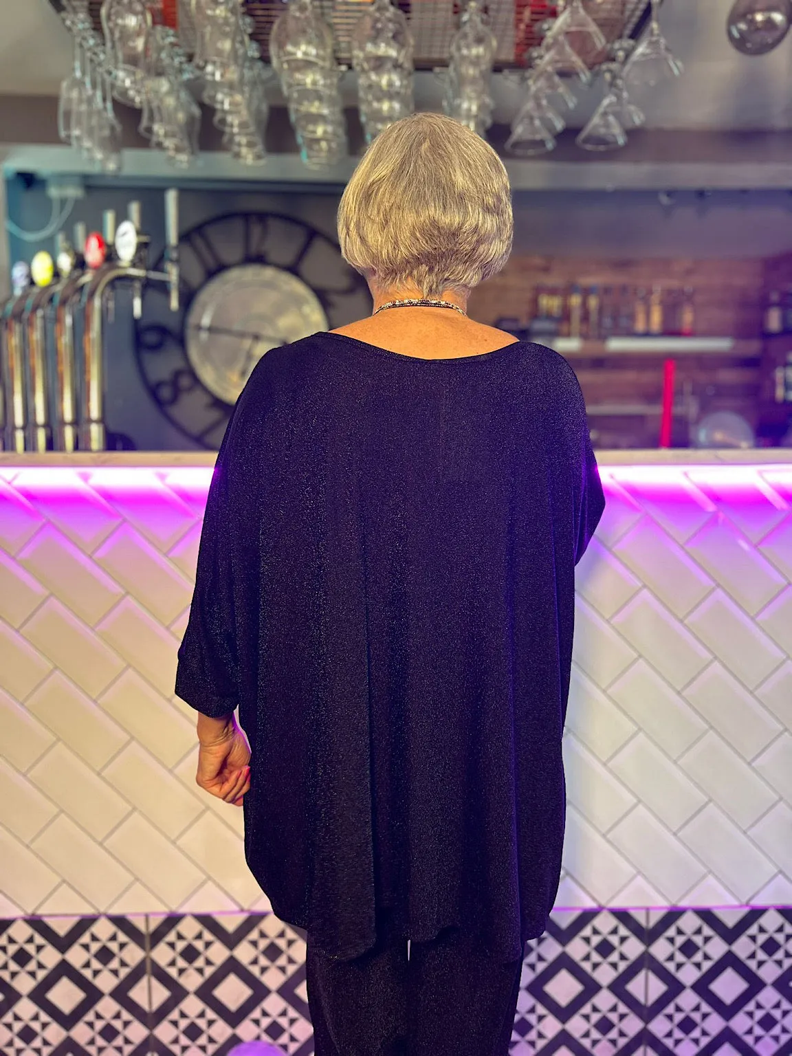 Black Glitter Batwing Top Aida