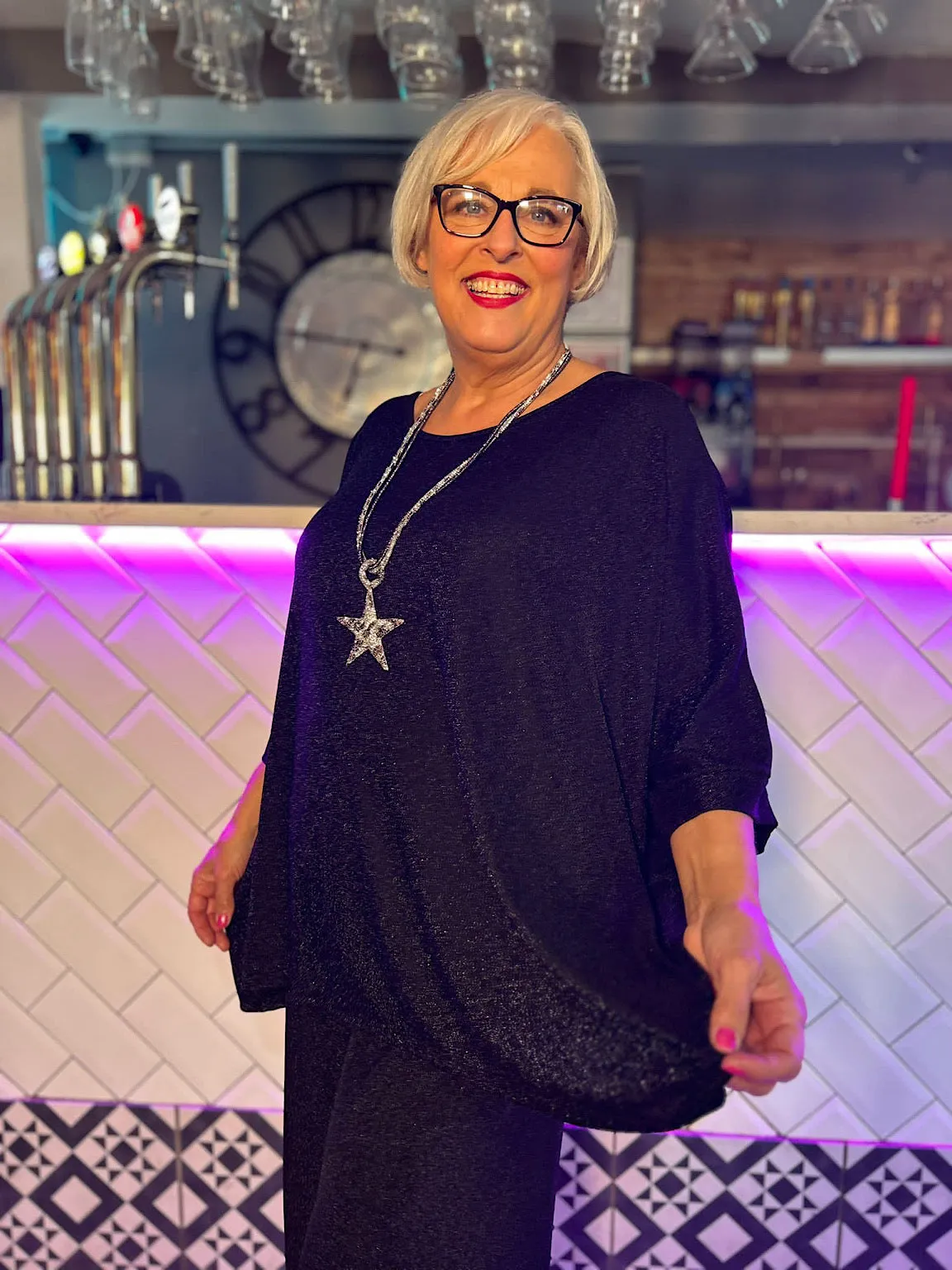 Black Glitter Batwing Top Aida