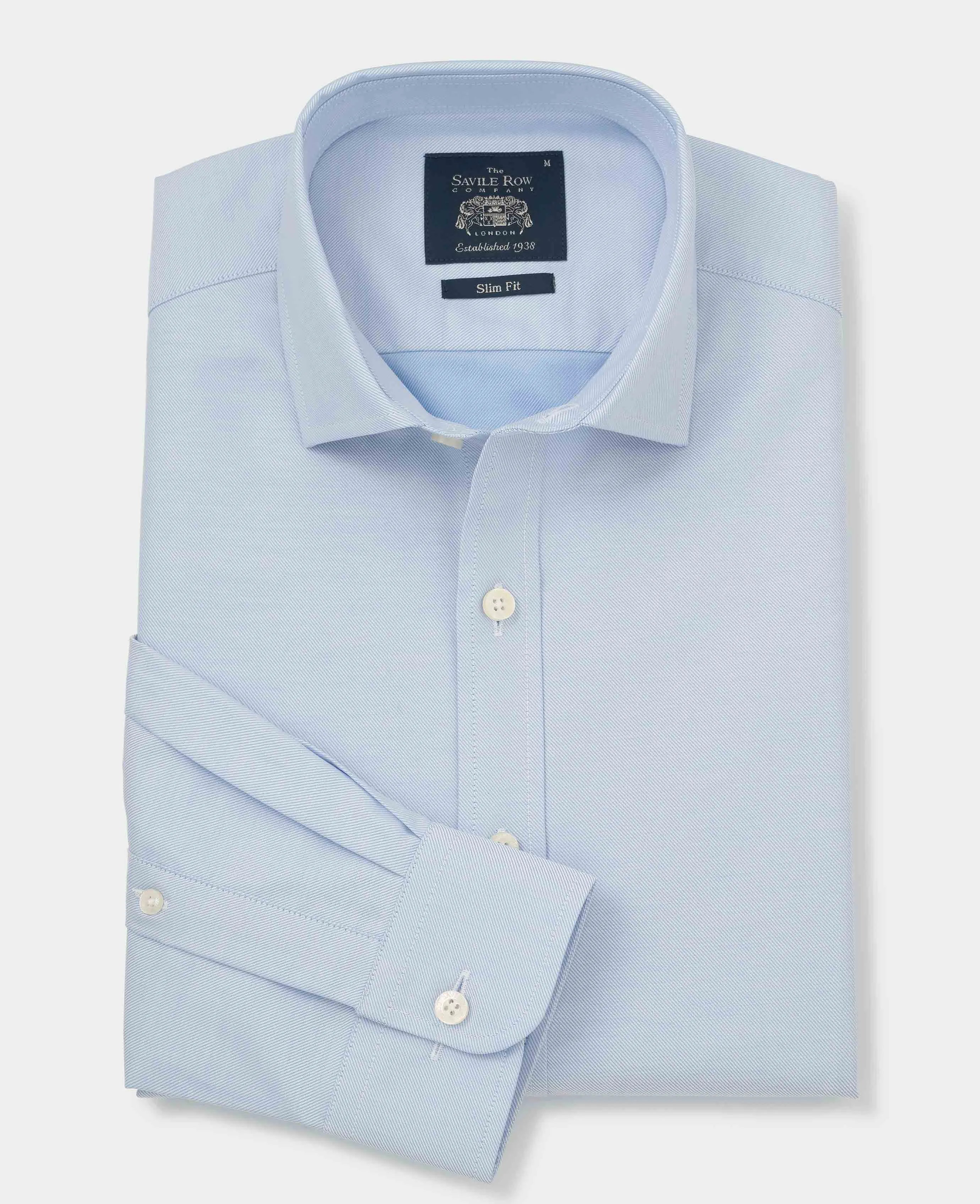 Blue Twill Slim Fit Smart Casual Shirt - Single Cuff