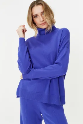 Blue-Violet Wool-Cashmere Rollneck Sweater