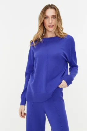 Blue-Violet Wool-Cashmere Slouchy Sweater