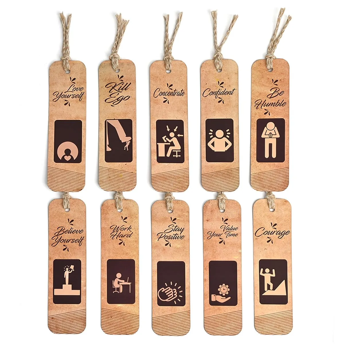 Bookmarks Set of 10 Motivational Quotes | Bookmarks Aesthetic with Hard Paperback | Handmade Tassel Dori (Eco-Friendly 10pc)
