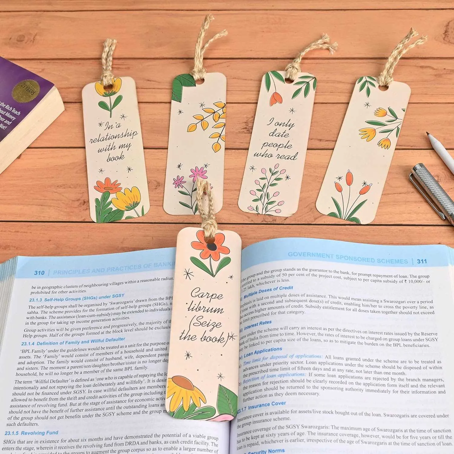 Bookmarks Set of 5 | Beautiful Designs & Quotes | Hard Paper Book Marker With Handmade Tassel Dori