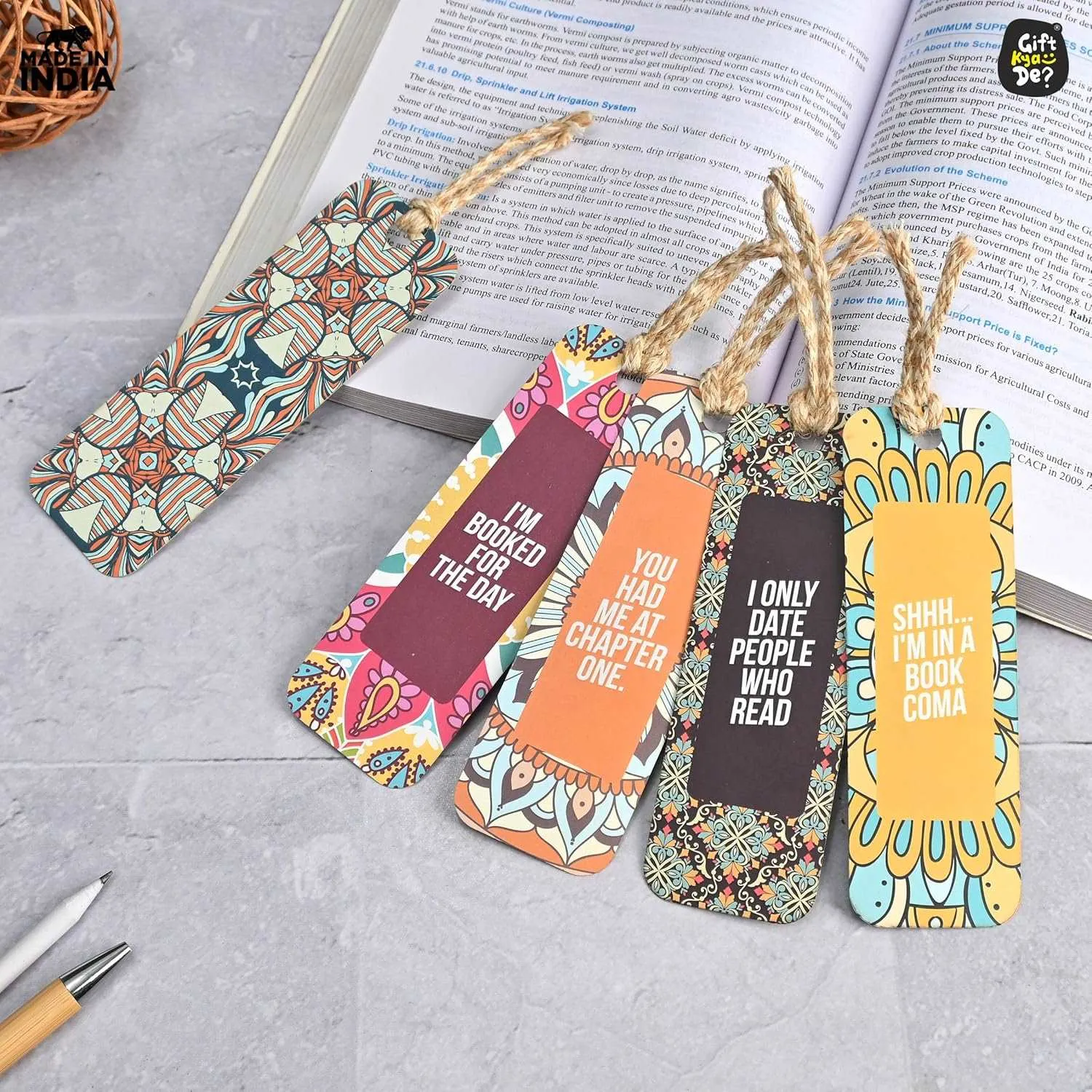Bookmarks Set of 5 | Beautiful Designs & Quotes | Hard Paper Book Marker With Handmade Tassel Dori