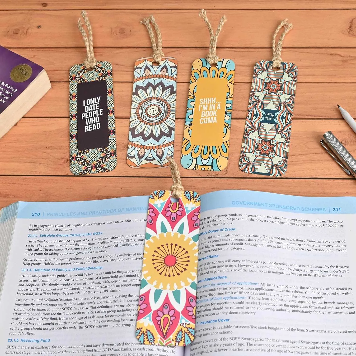 Bookmarks Set of 5 | Beautiful Designs & Quotes | Hard Paper Book Marker With Handmade Tassel Dori
