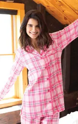 Bright Pink Plaid Flannel Button-Front Pajamas