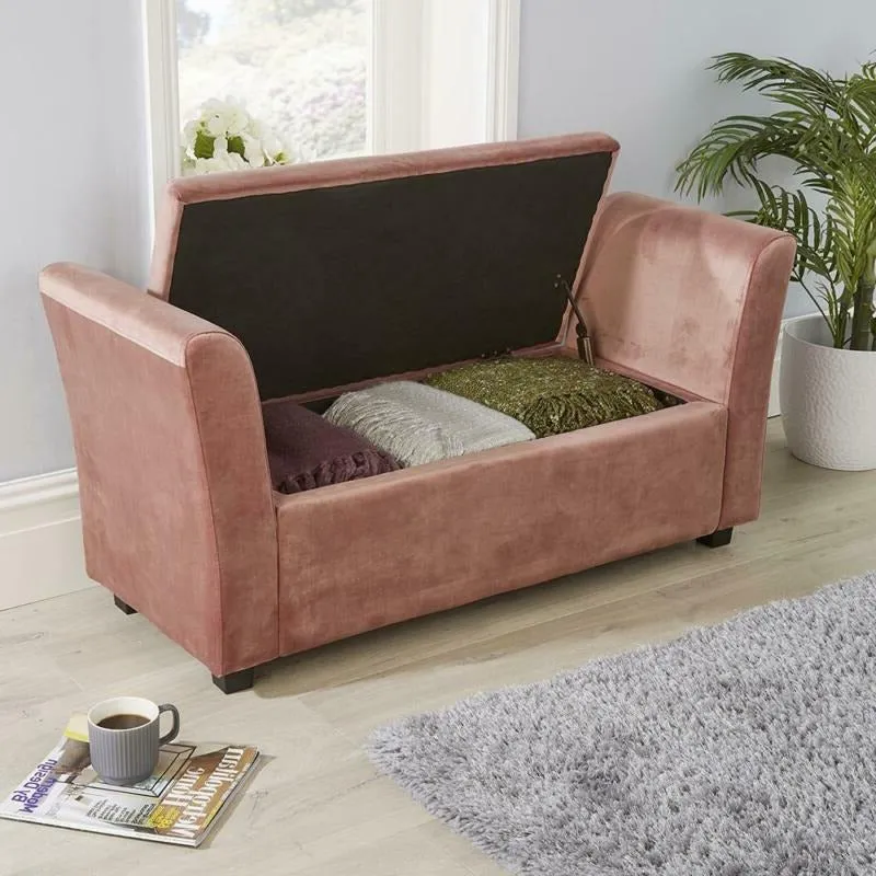 Buttoned Velvet Storage Bench - Pink