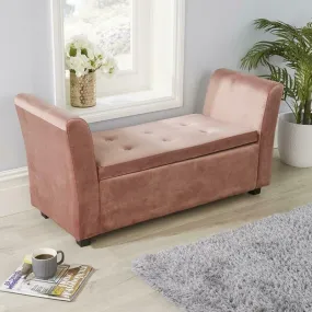 Buttoned Velvet Storage Bench - Pink