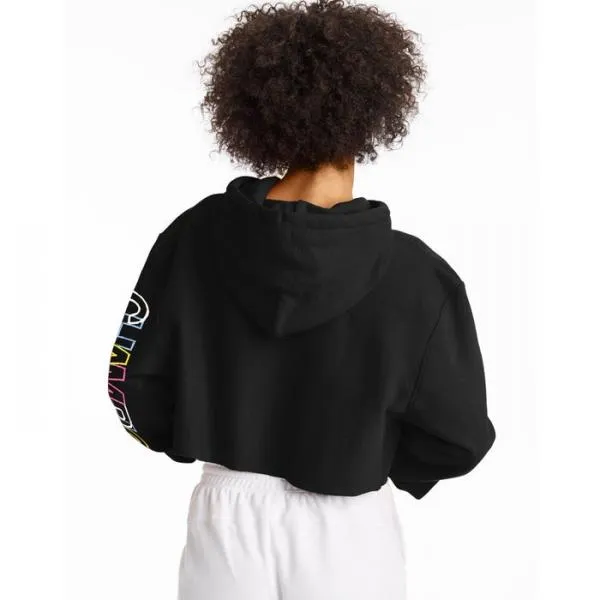 CHAMPION - Women - Reverse Weave Cropped Pullover Hoodie - Black/Rainbow
