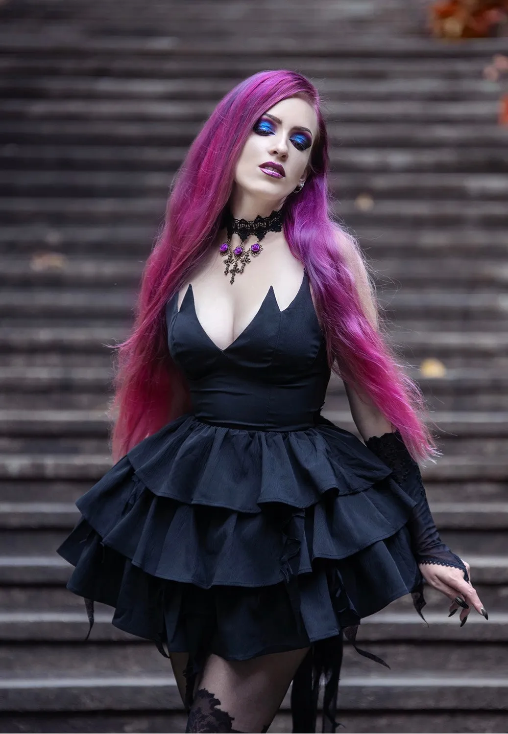 Dark In Love - Devil Cool High Low Layered Strap Black - Dress