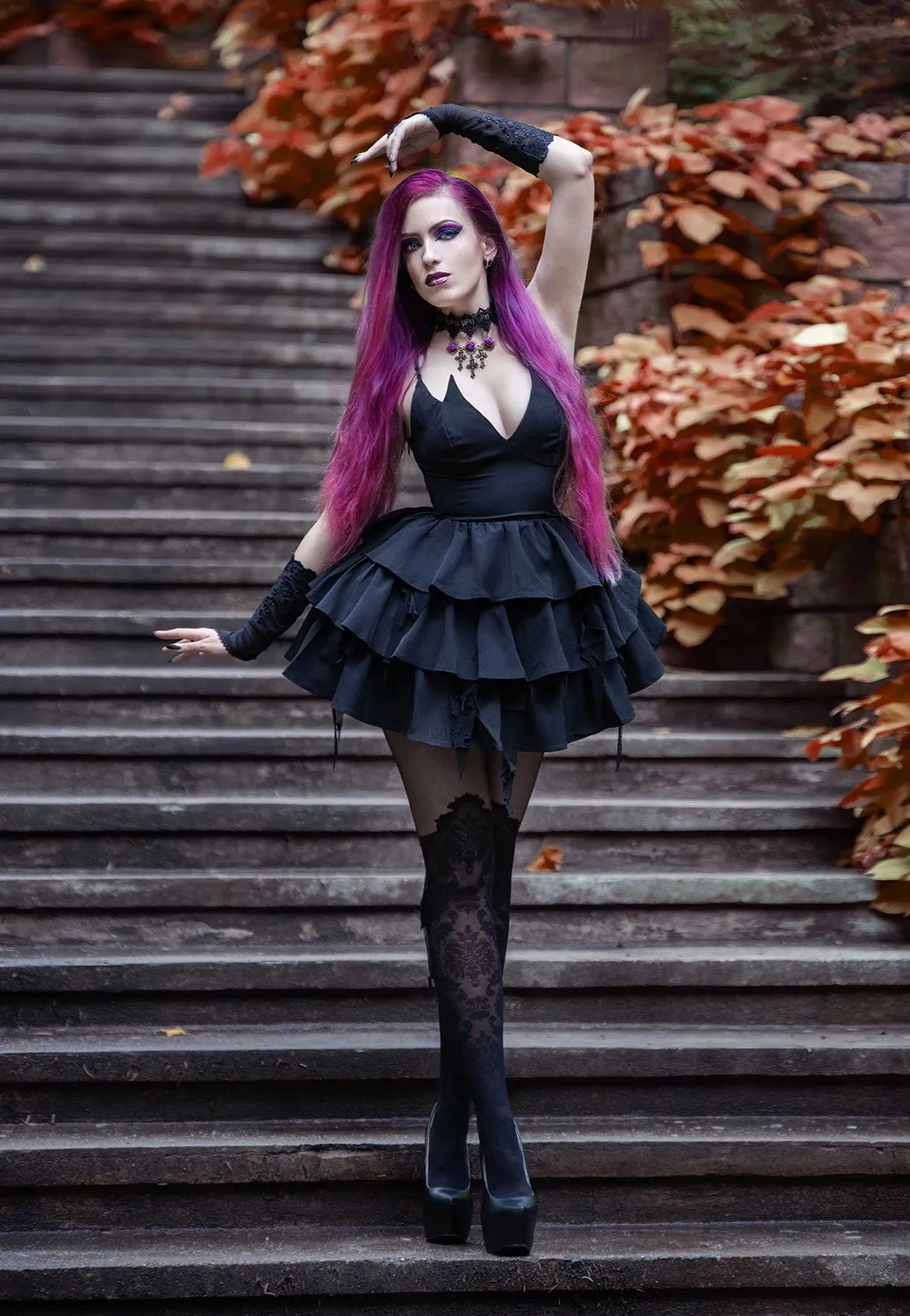 Dark In Love - Devil Cool High Low Layered Strap Black - Dress