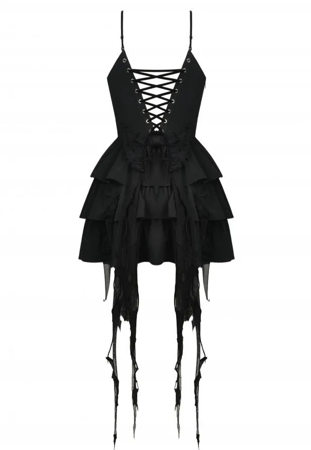 Dark In Love - Devil Cool High Low Layered Strap Black - Dress