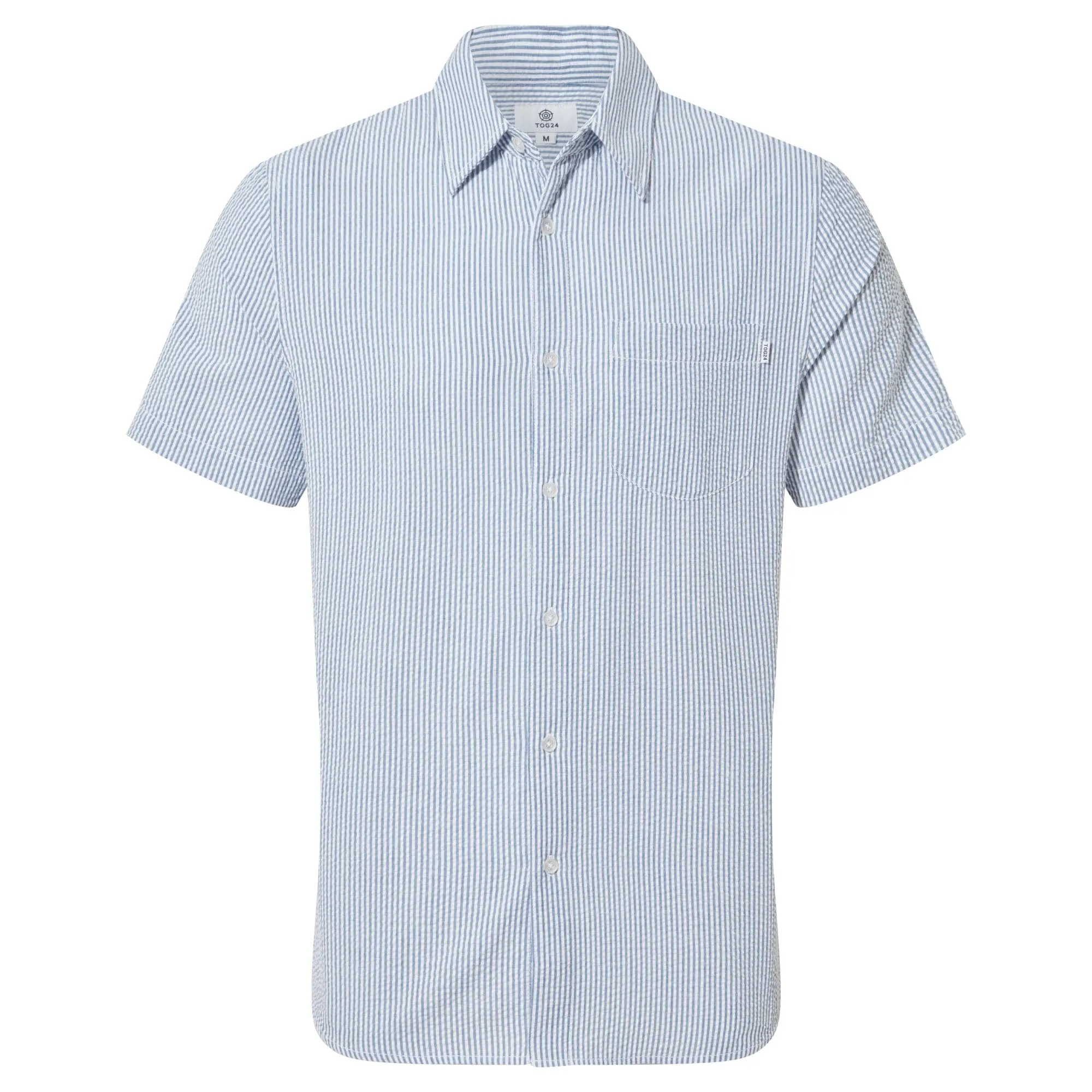 Fenton Mens Striped Shirt - Pastel Blue Seersucker Stripe