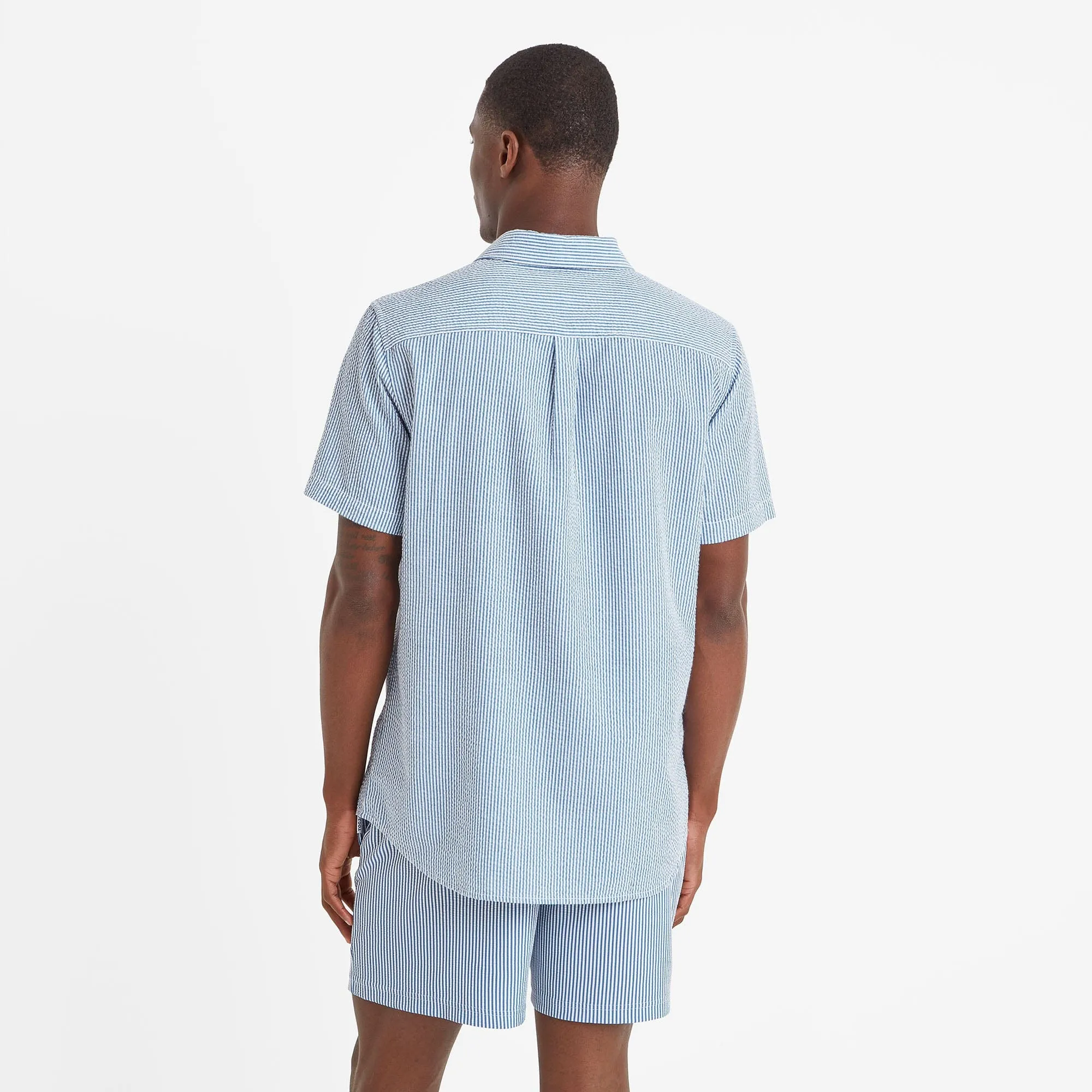 Fenton Mens Striped Shirt - Pastel Blue Seersucker Stripe