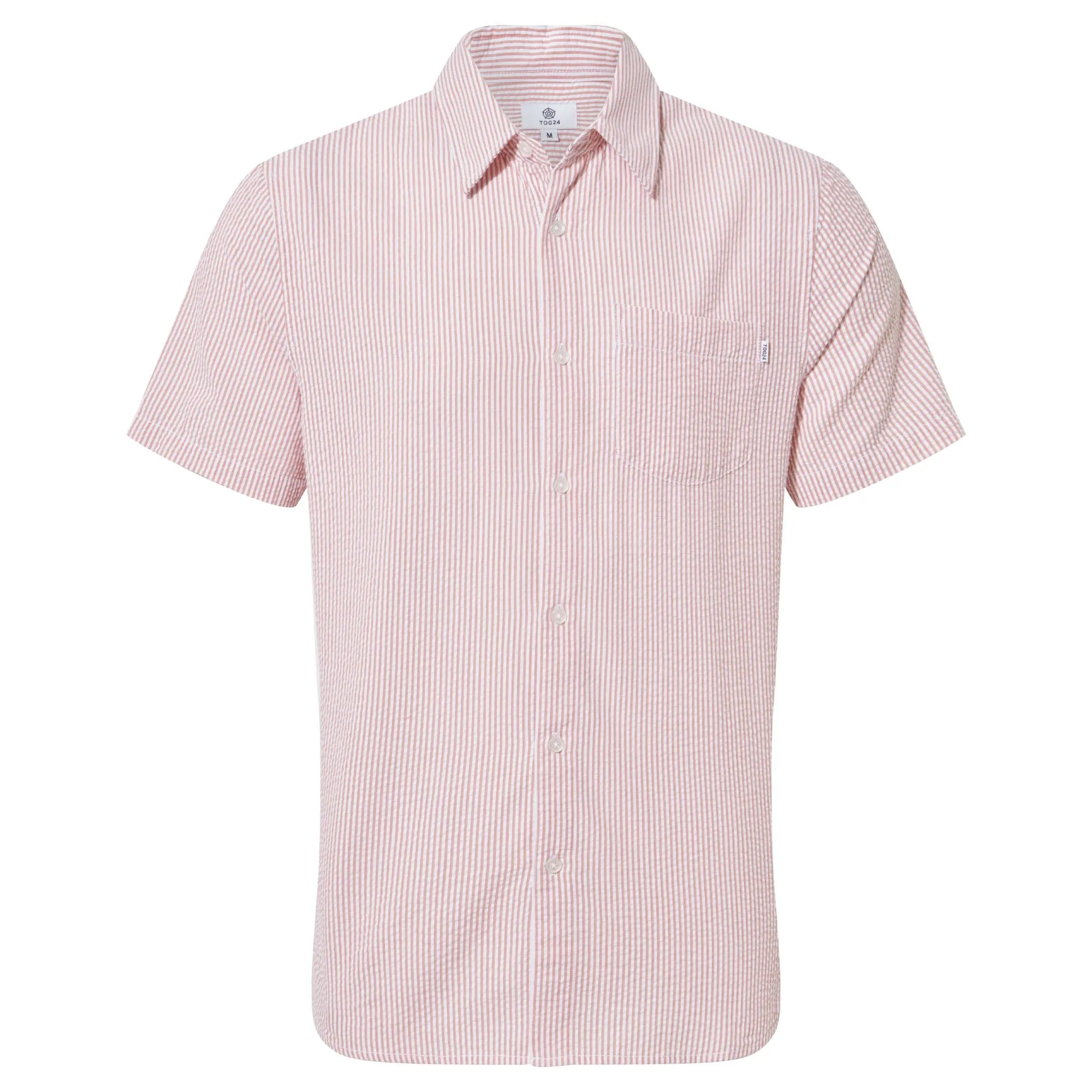 Fenton Mens Striped Shirt - Washed Red Seersucker Stripe