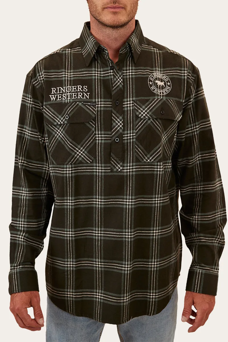 Floyd Mens Half Button Flannel - Charcoal