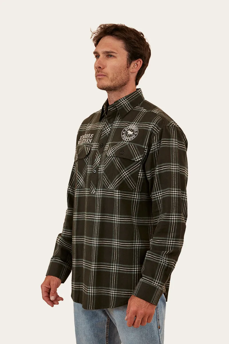 Floyd Mens Half Button Flannel - Charcoal