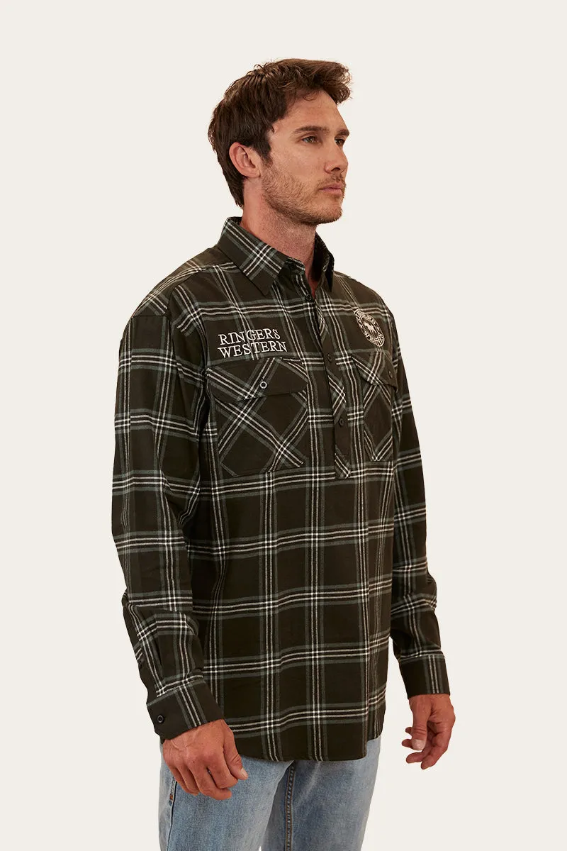 Floyd Mens Half Button Flannel - Charcoal