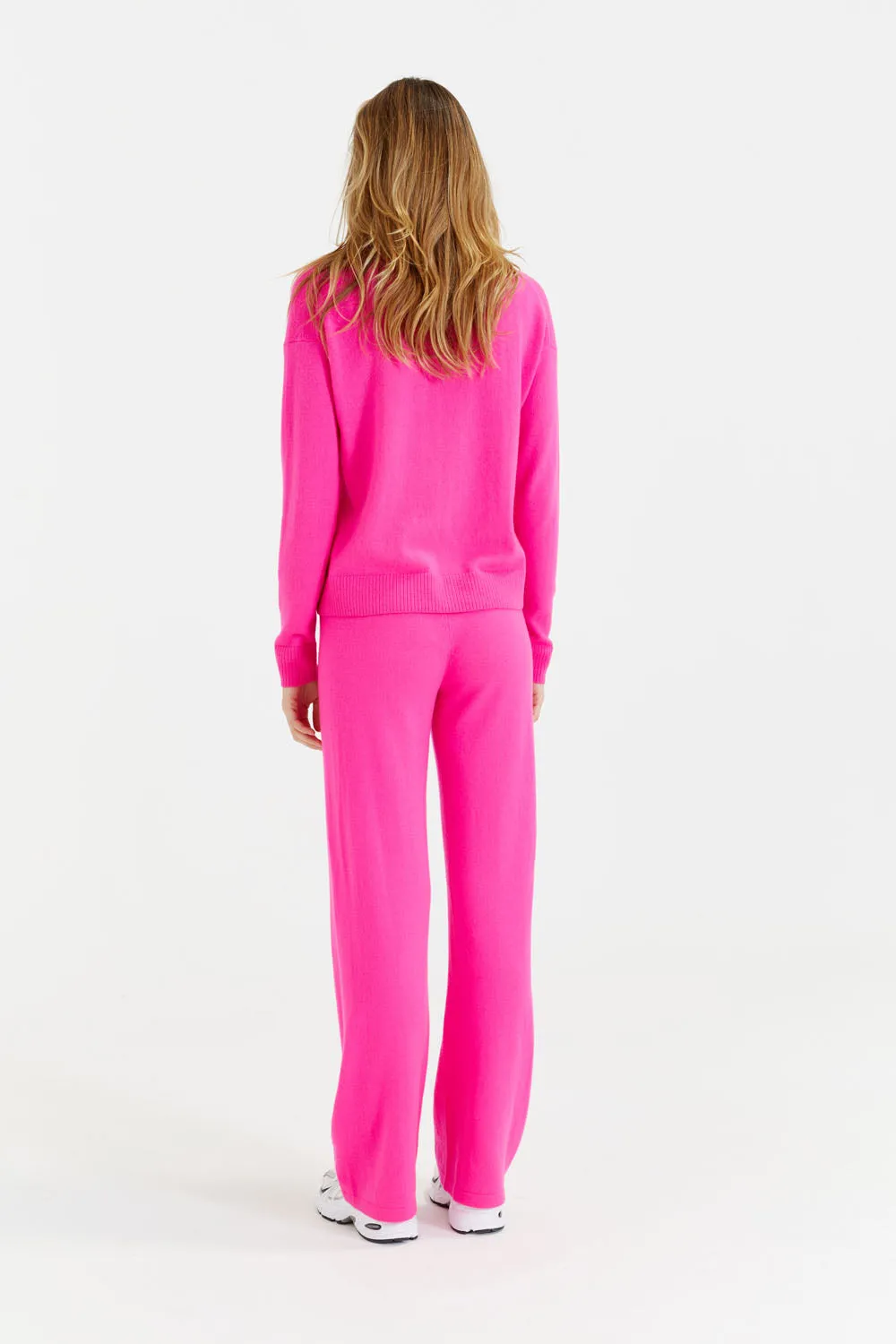 Fuchsia Wool-Cashmere Wide-Leg Track Pants