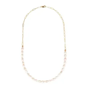 Gold Filled Paperclip Chain & Multiple Baroque Pearl 19" Necklace