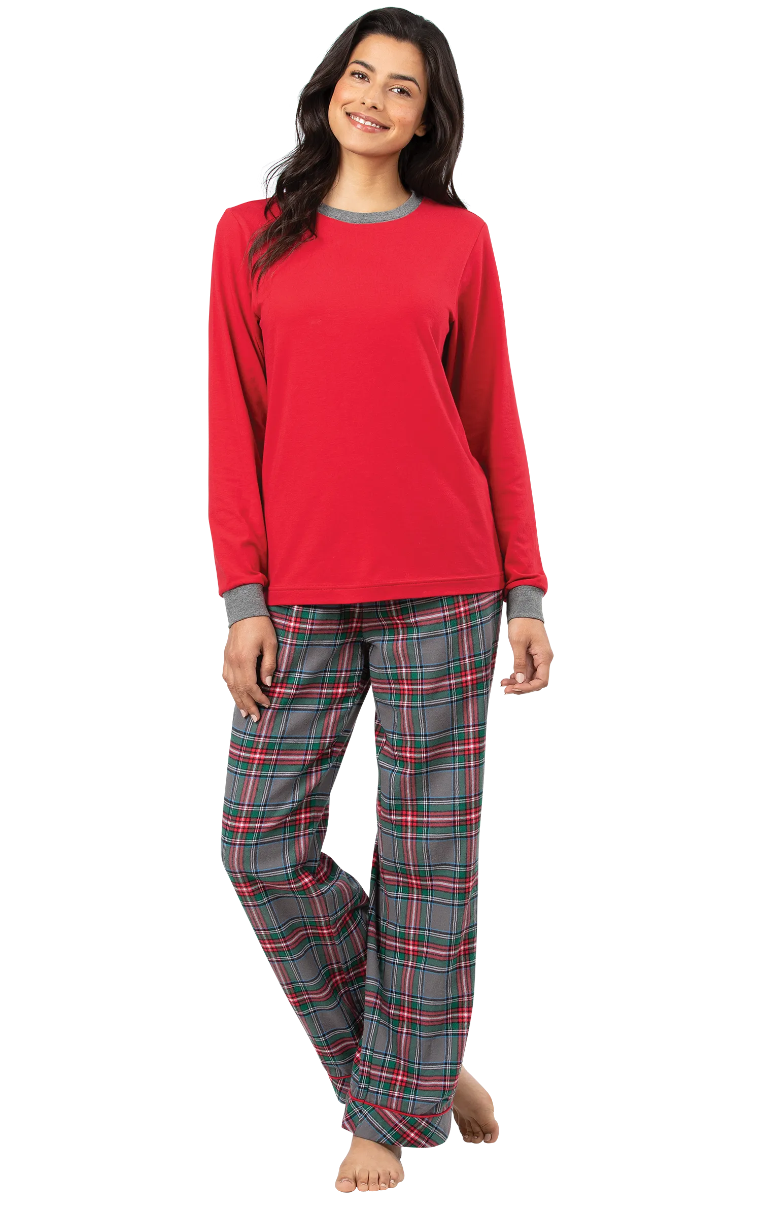 Gray Plaid Pullover Jersey Flannel Pajamas