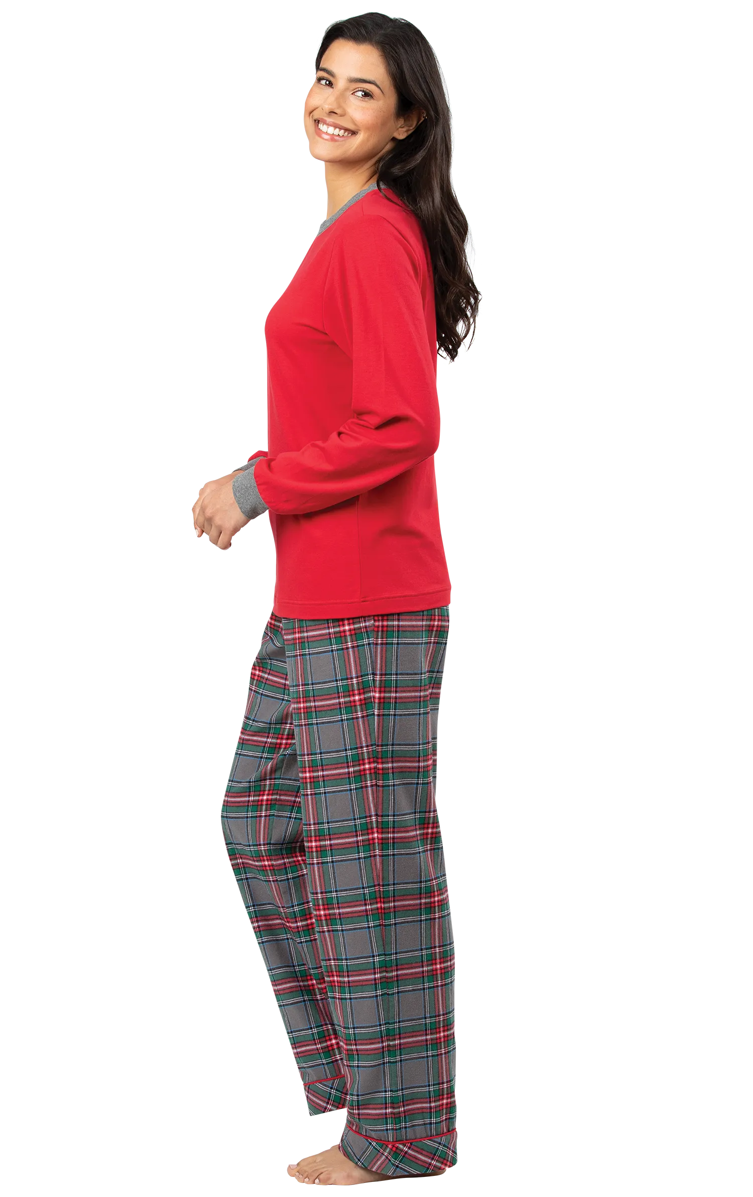 Gray Plaid Pullover Jersey Flannel Pajamas