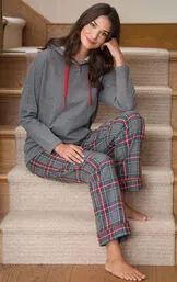 Gray Plaid Women's Hoodie & Pant Set - Pet & Owner