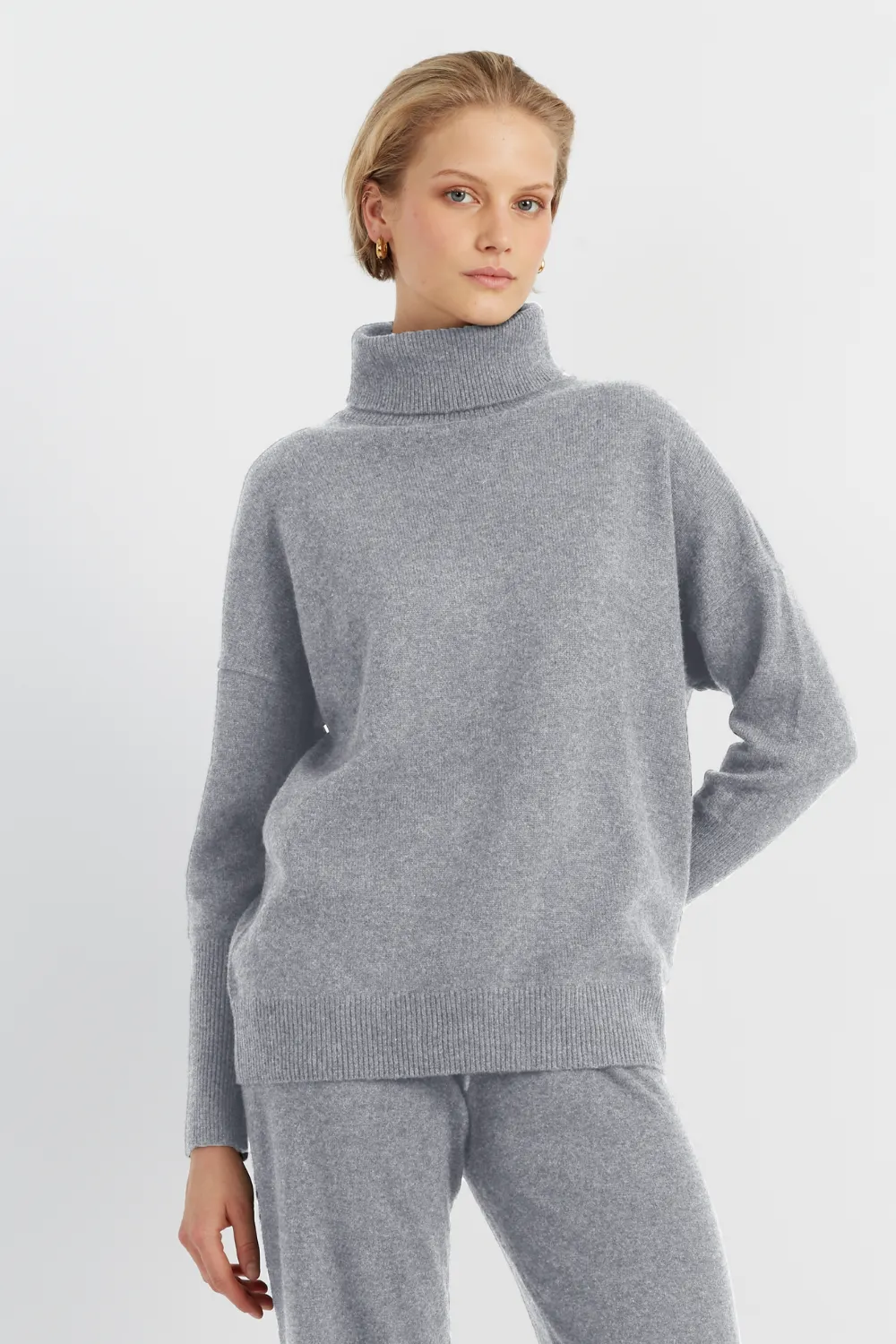 Grey Cashmere Rollneck Sweater
