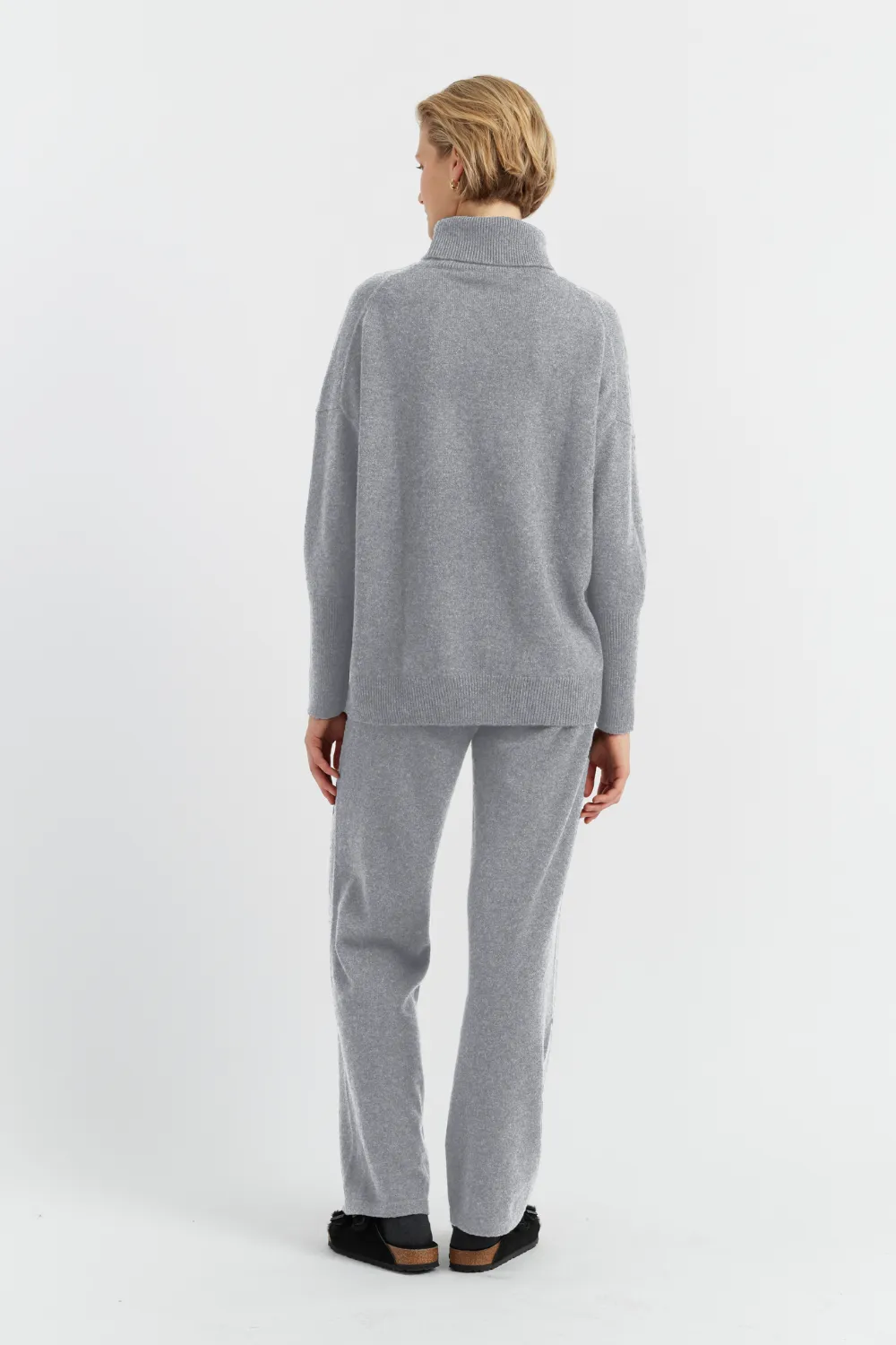 Grey Cashmere Wide-Leg Track Pants
