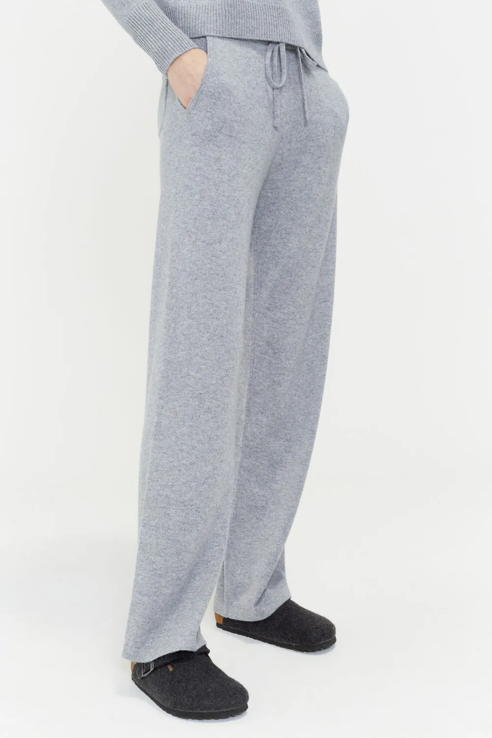 Grey Cashmere Wide-Leg Track Pants