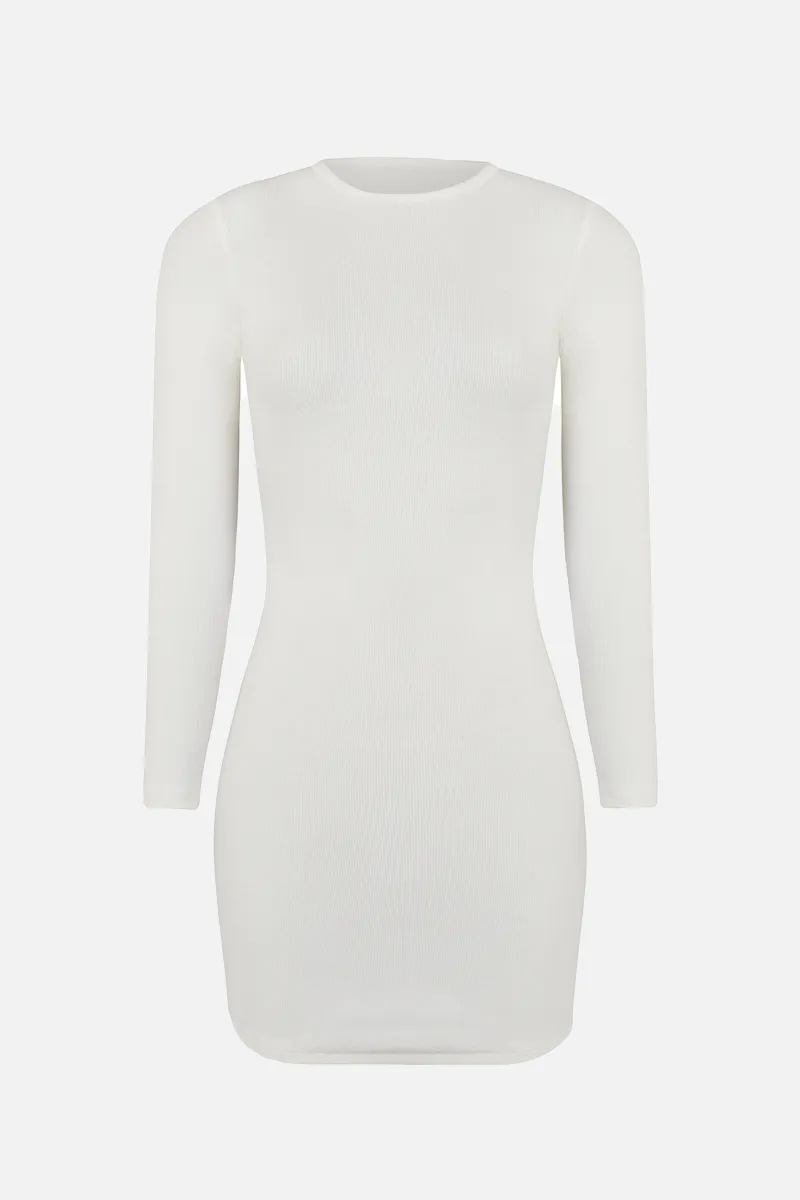 Heavy Ribbed Longsleeve Mini Dress - Ivory