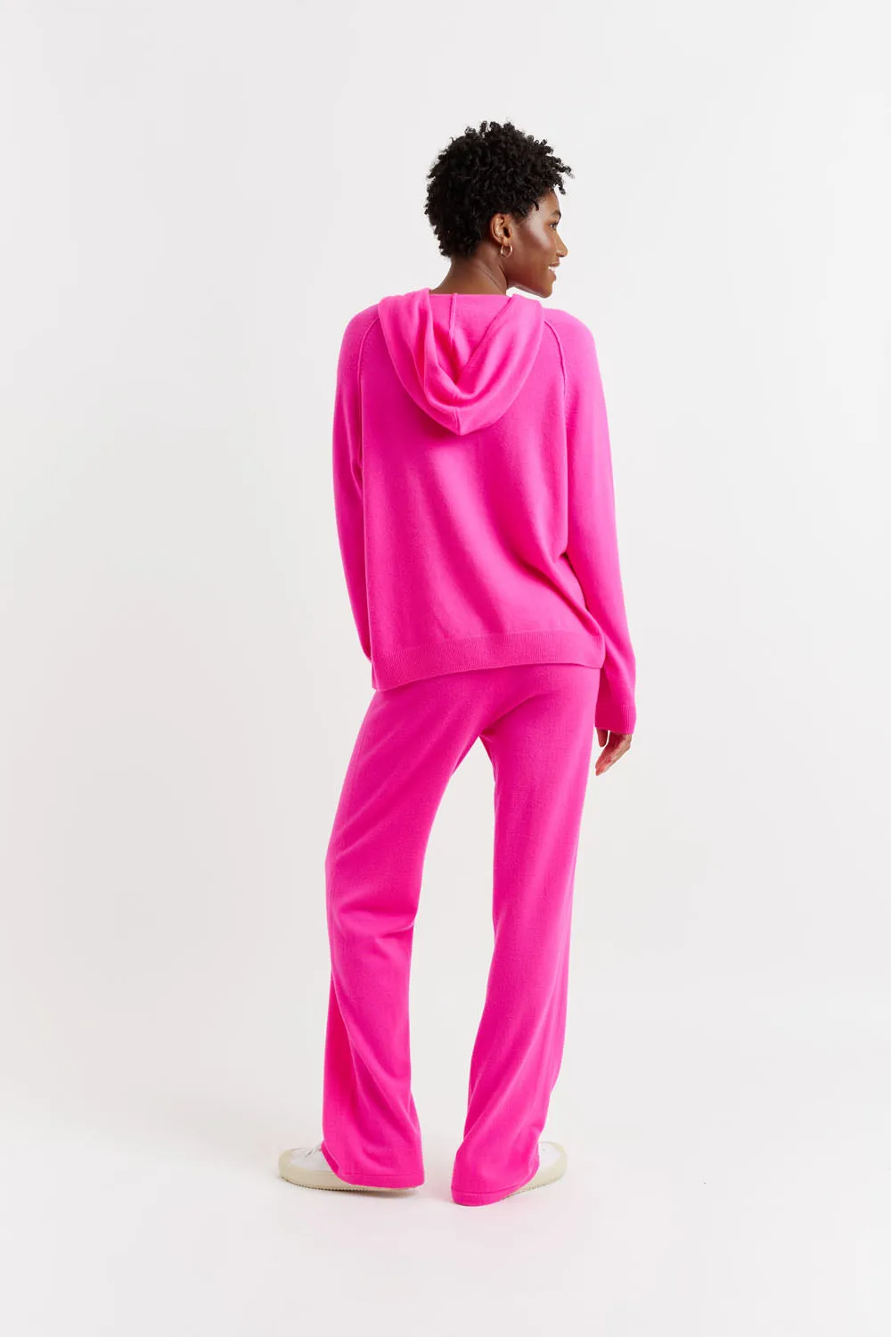 Hot-Pink Wool-Cashmere Boxy Hoodie