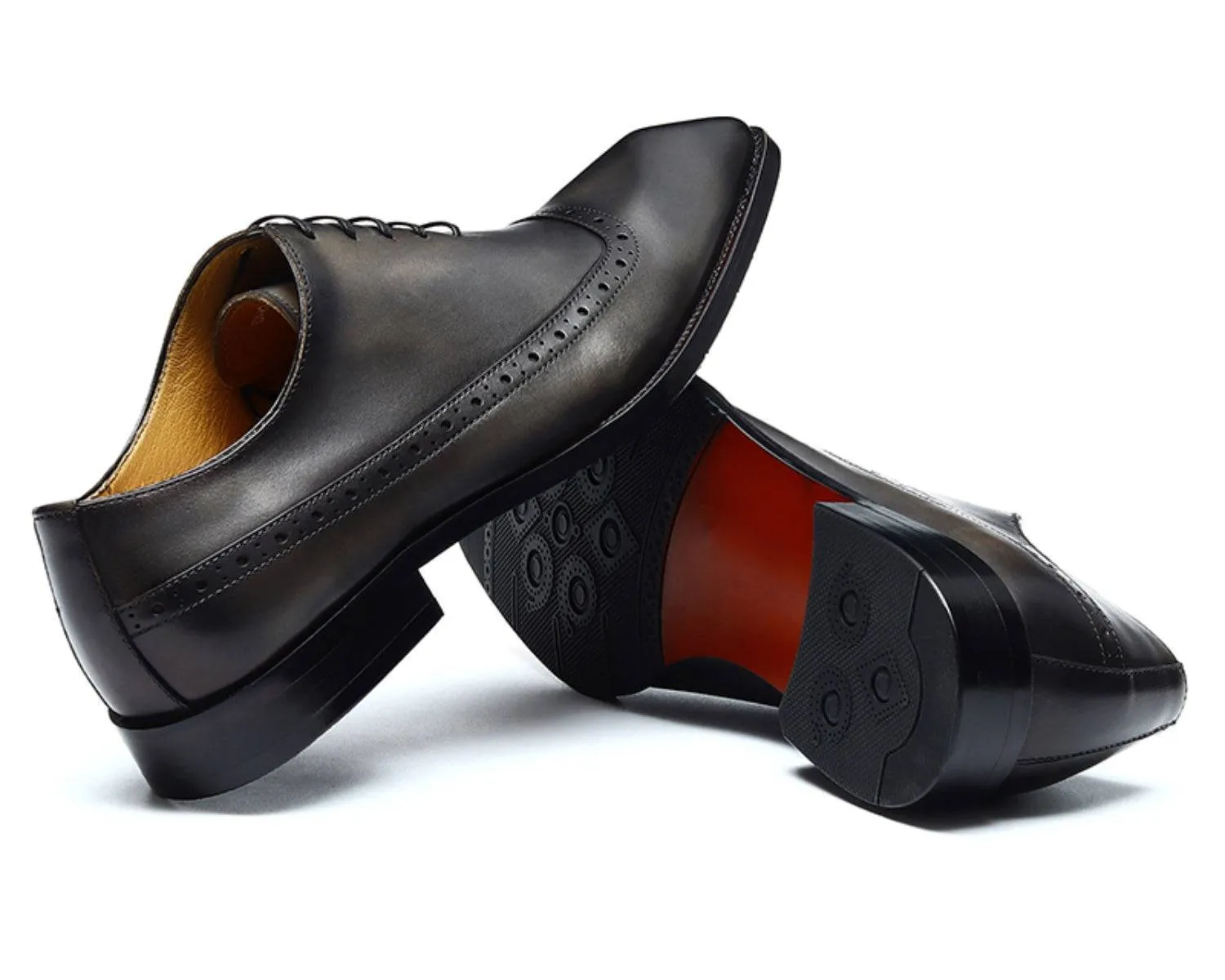Men's Brogue Oxford Dress Shoes, Rubber Sole, Classic Leather Boots