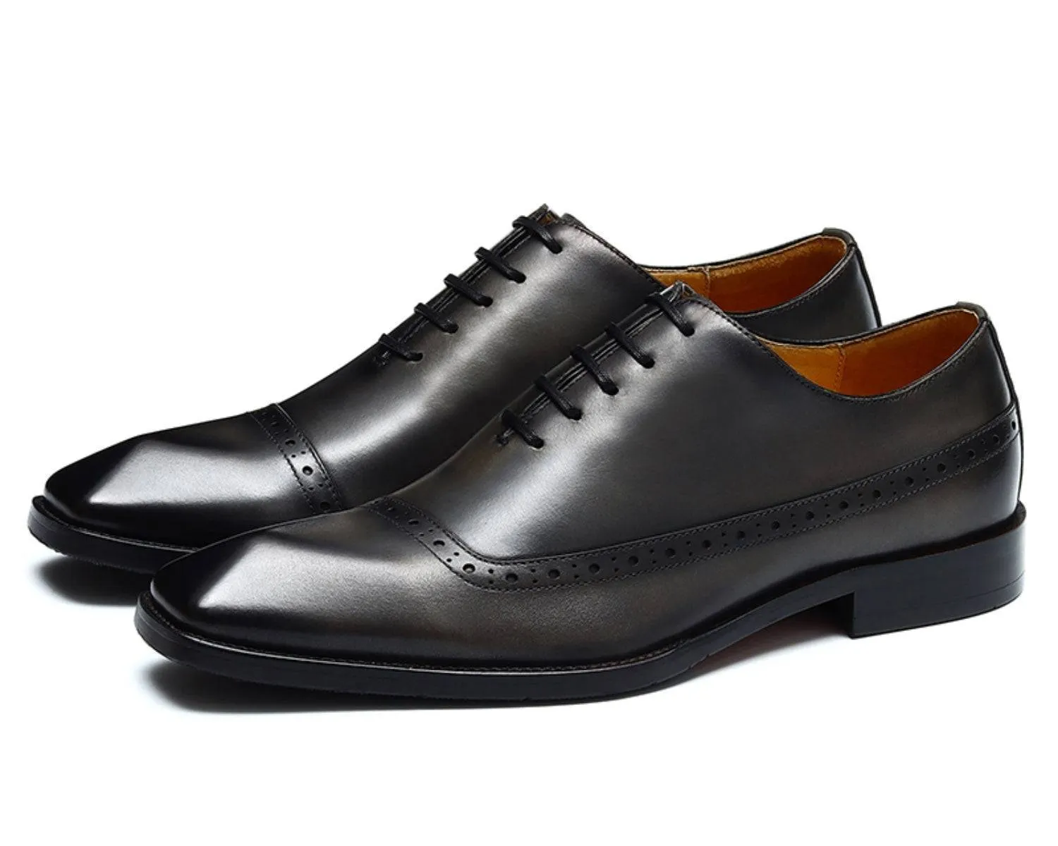 Men's Brogue Oxford Dress Shoes, Rubber Sole, Classic Leather Boots