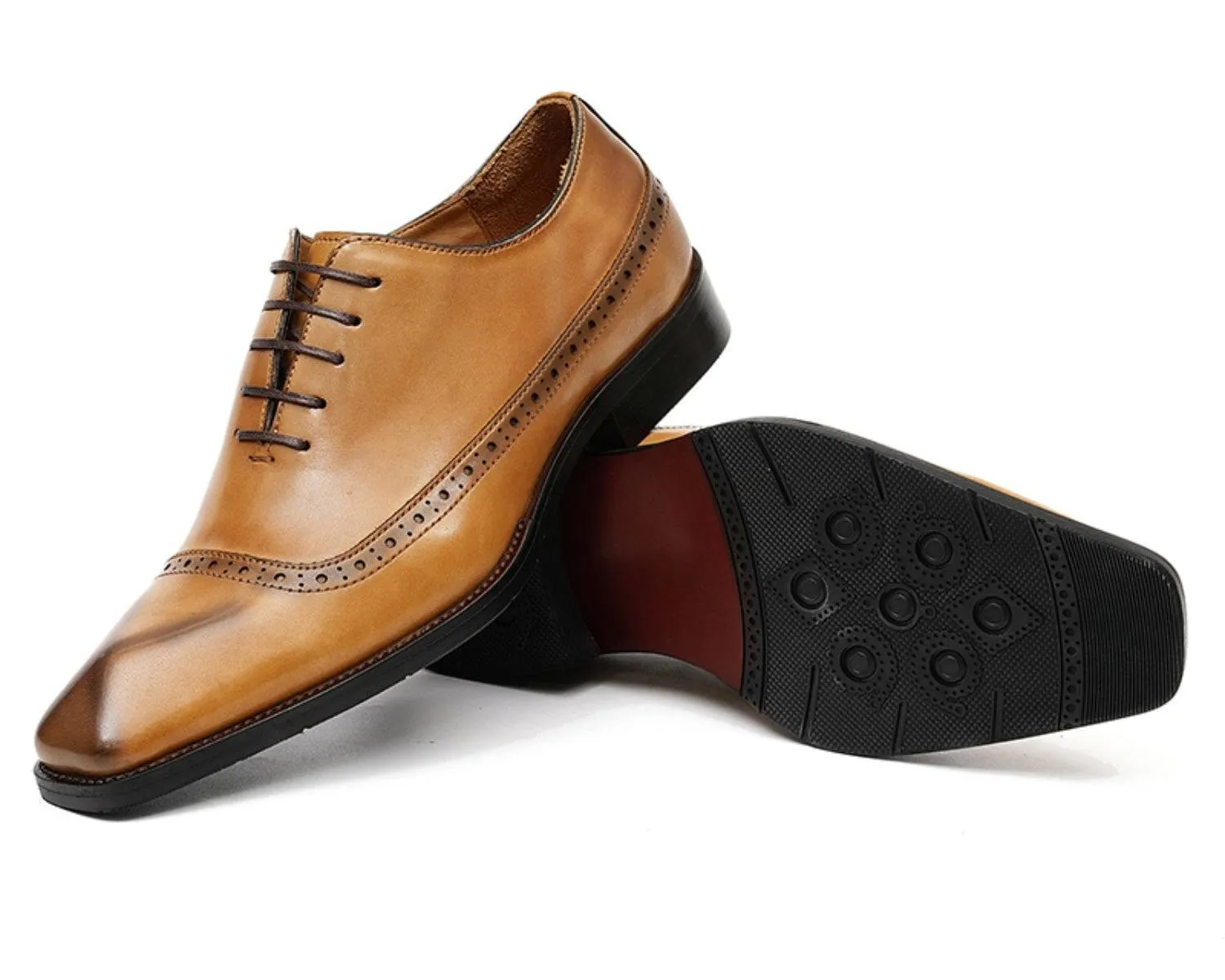 Men's Brogue Oxford Dress Shoes, Rubber Sole, Classic Leather Boots